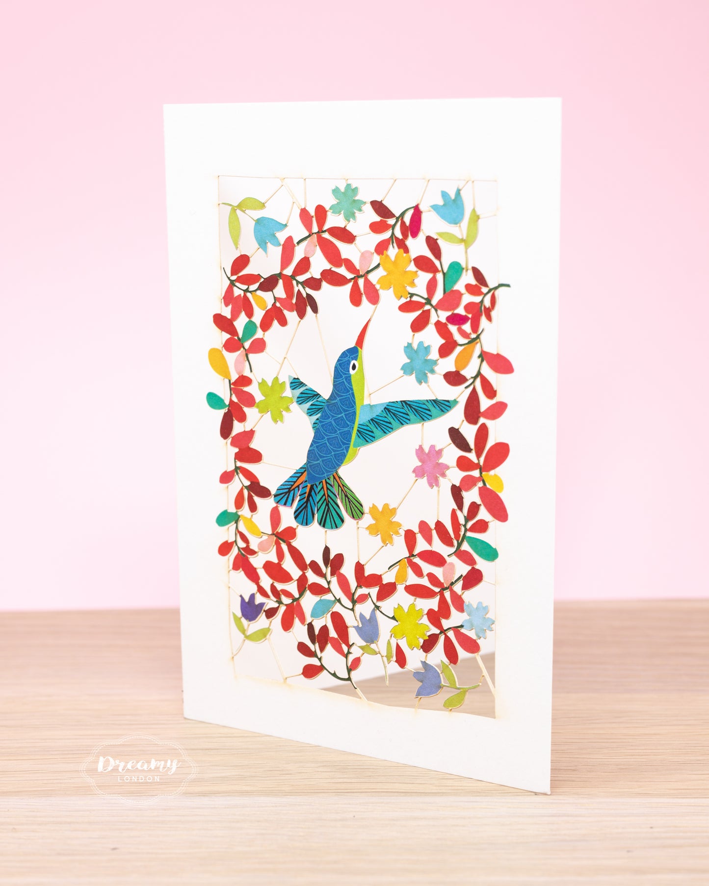 Hummingbird Laser-cut Greeting Card, Good luck card, Made in England - dreamylondon