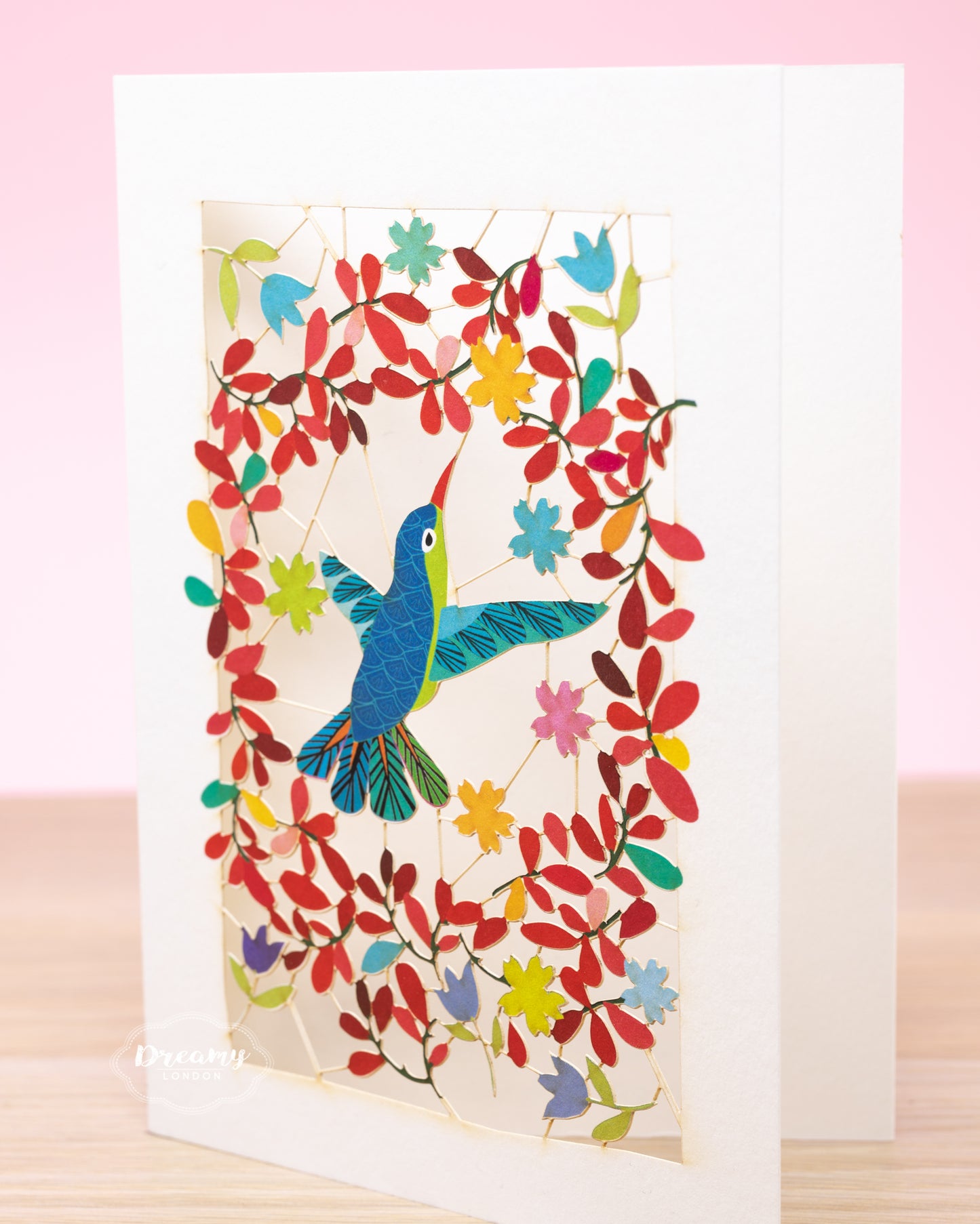 Hummingbird Laser-cut Greeting Card, Good luck card, Made in England - dreamylondon
