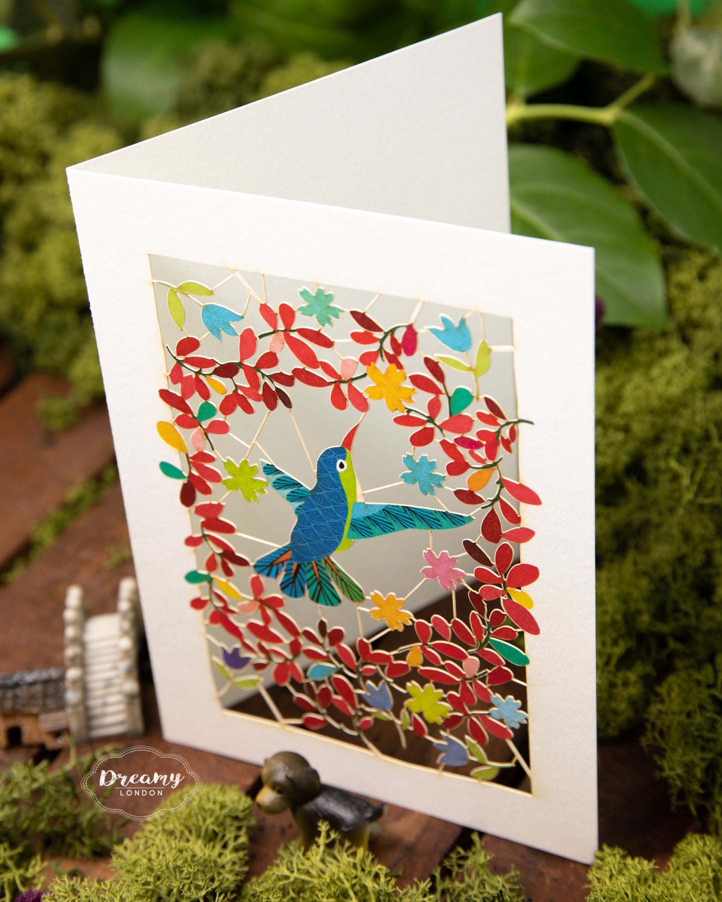 Hummingbird Laser-cut Greeting Card, Good luck card, Made in England - dreamylondon