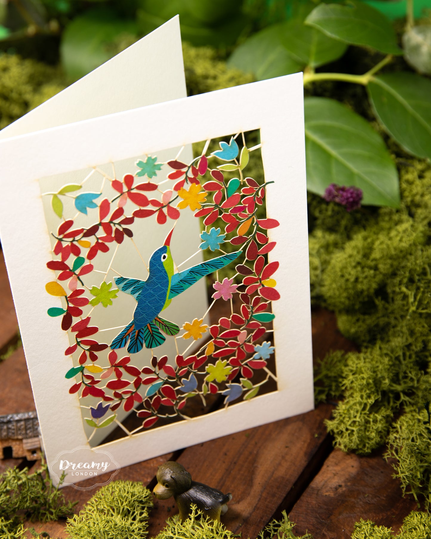Hummingbird Laser-cut Greeting Card, Good luck card, Made in England - dreamylondon