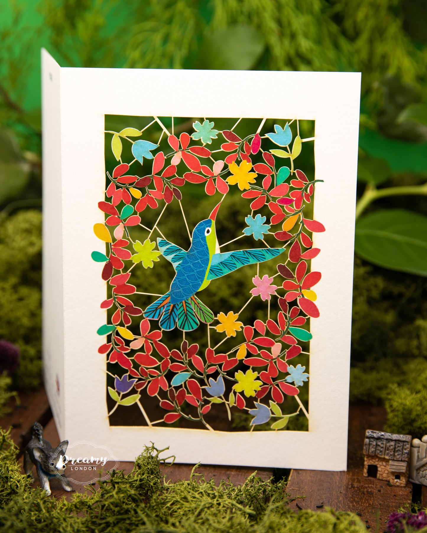 Hummingbird Laser-cut Greeting Card, Good luck card, Made in England - dreamylondon