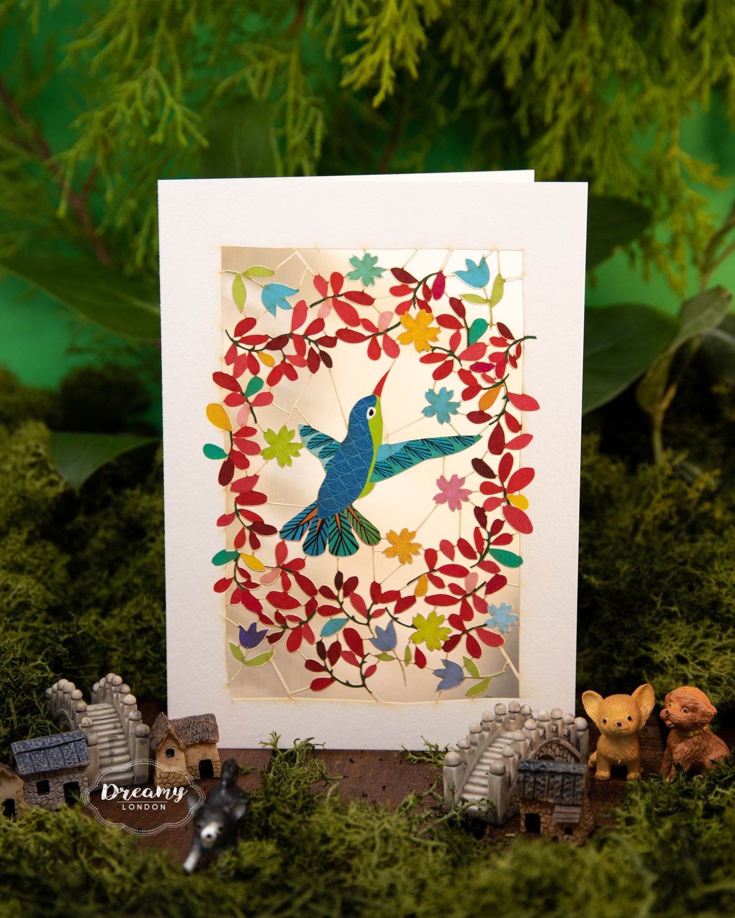 Hummingbird Laser-cut Greeting Card, Good luck card, Made in England - dreamylondon