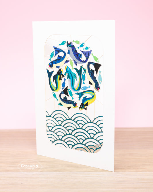 Japanese Fish Laser Cut Greeting Card, Japanese-inspired card, travel card - dreamylondon