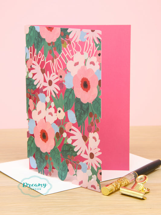Pink Flowers Laser Cut Happy Mother's Day Card