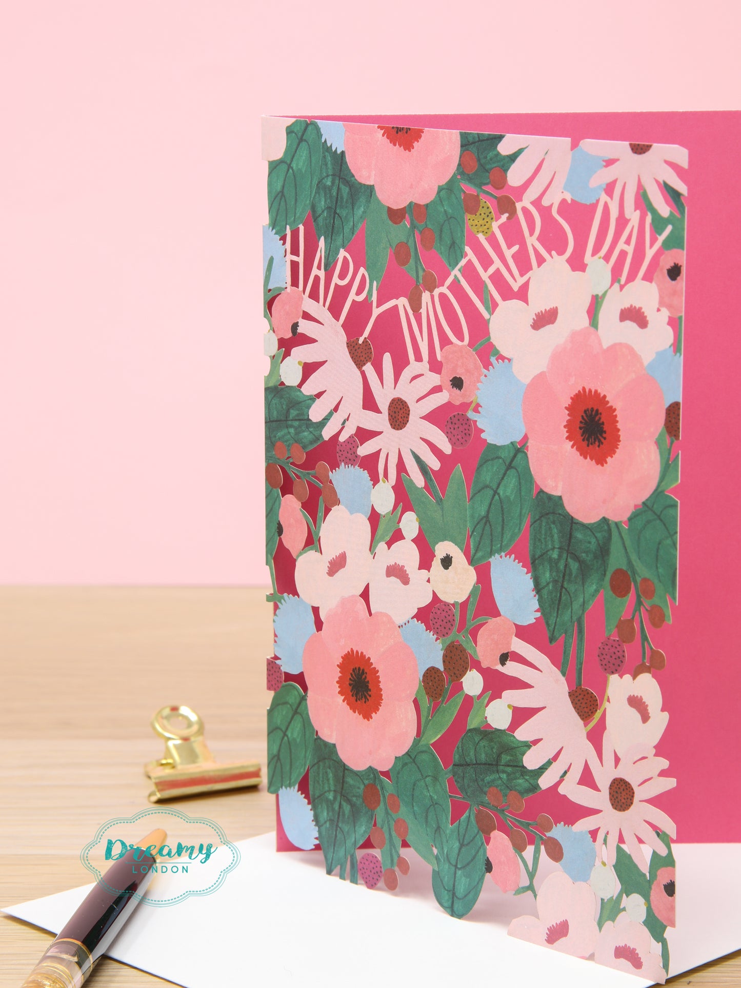 Pink Flowers Laser Cut Happy Mother's Day Card