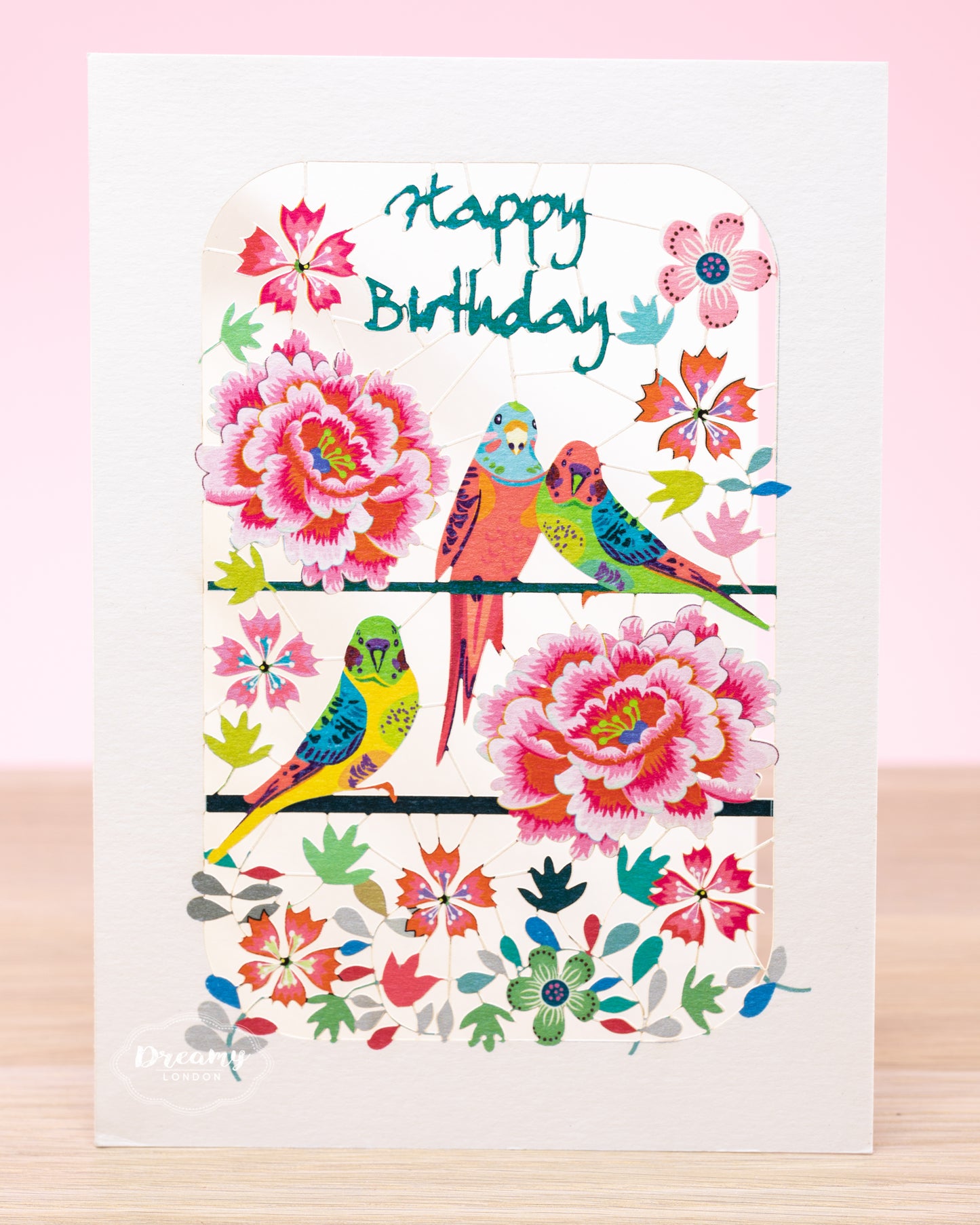 Parrots and Flower Birthday Card - dreamylondon