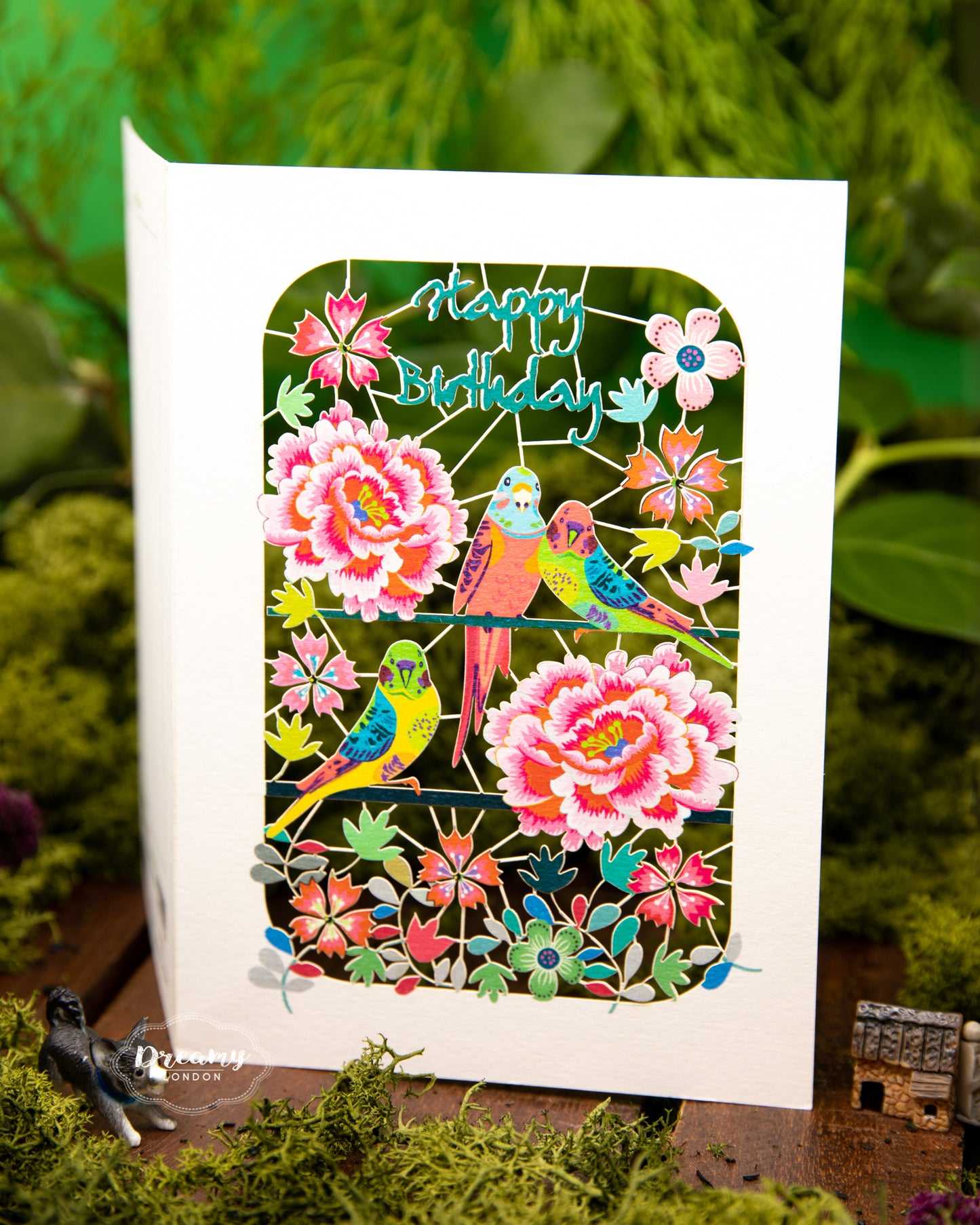 Parrots and Flower Birthday Card - dreamylondon