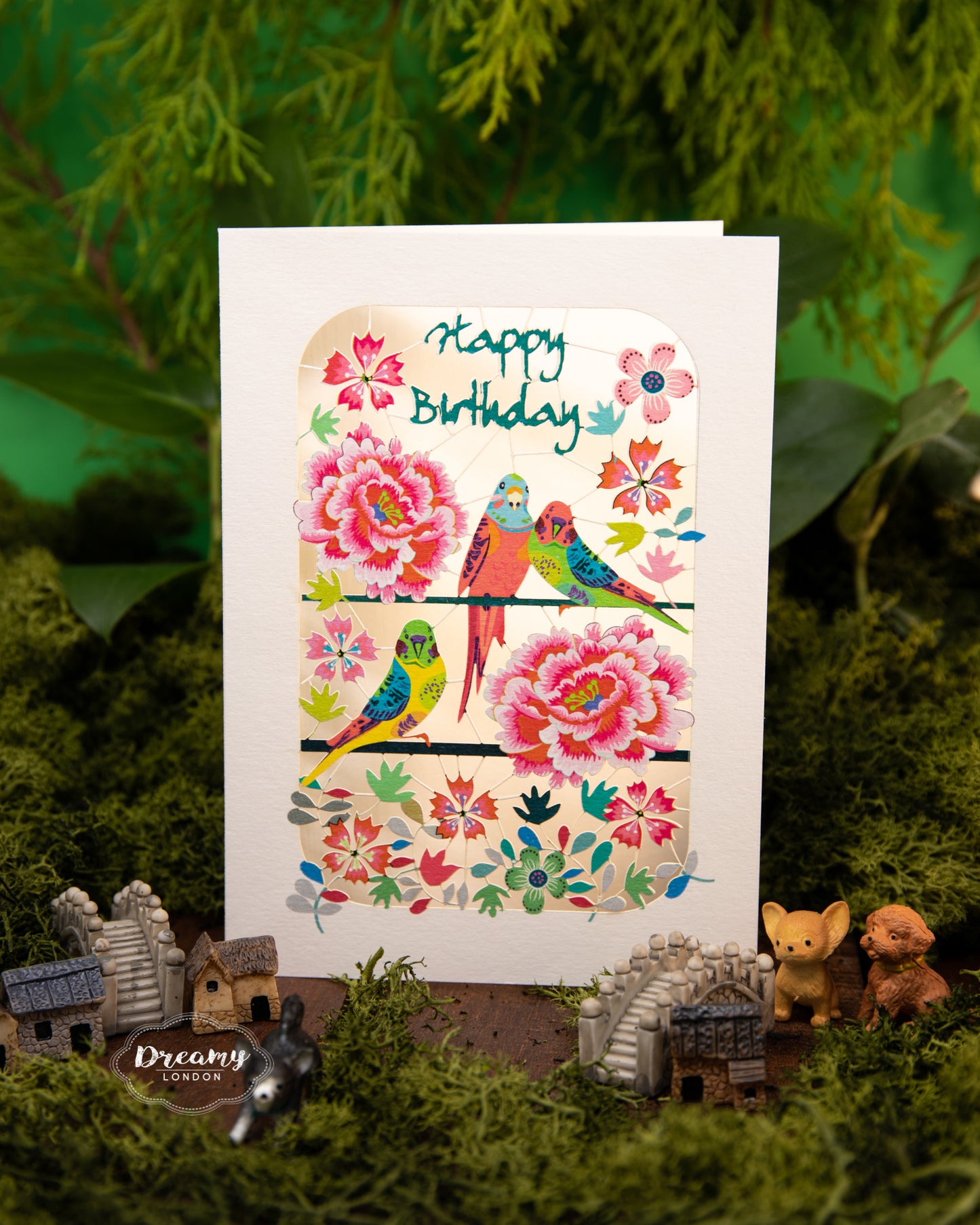Parrots and Flower Birthday Card - dreamylondon