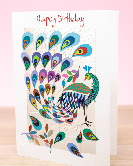 Peacock Birthday card - dreamylondon