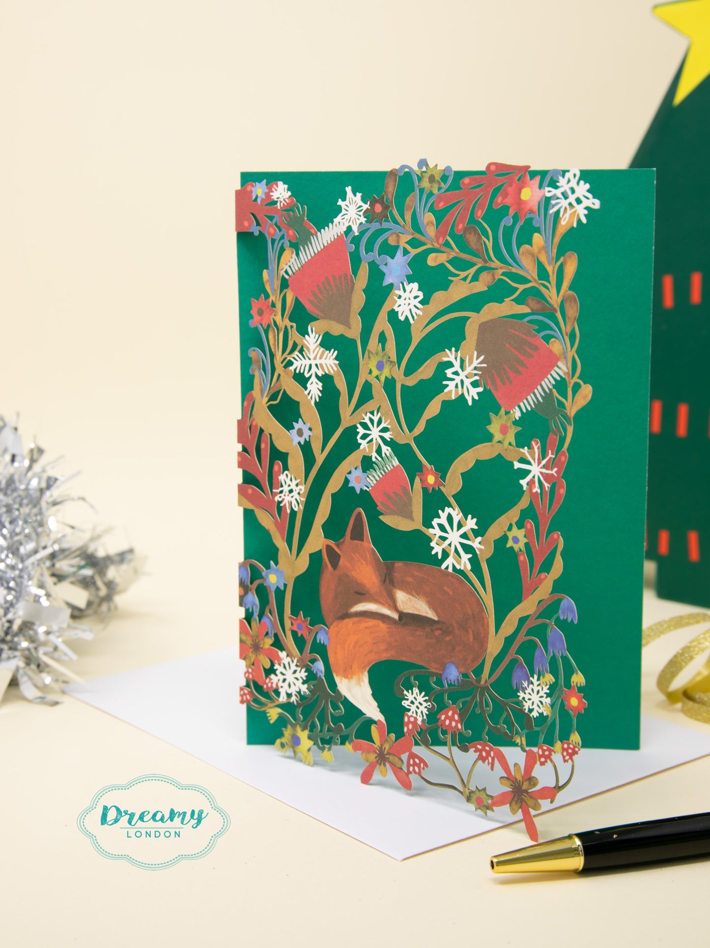 Sleeping Fox Laser Cut Christmas Card