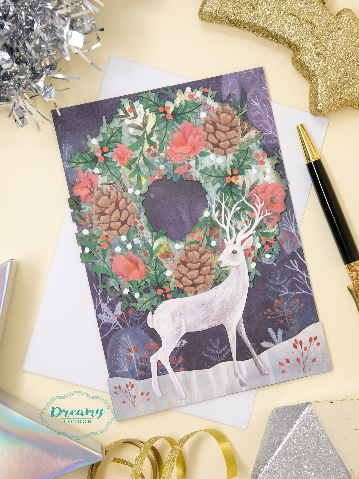 Silver Stag Laser Cut Christmas Card