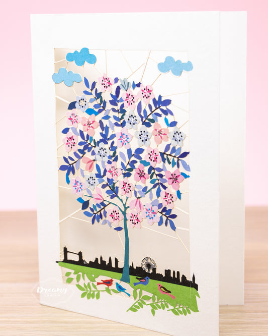 London Tree of Life Greeting Card, Greeting Card with floral tree of life and London Eye, tourist spot card, travel junkie greeting card - dreamylondon