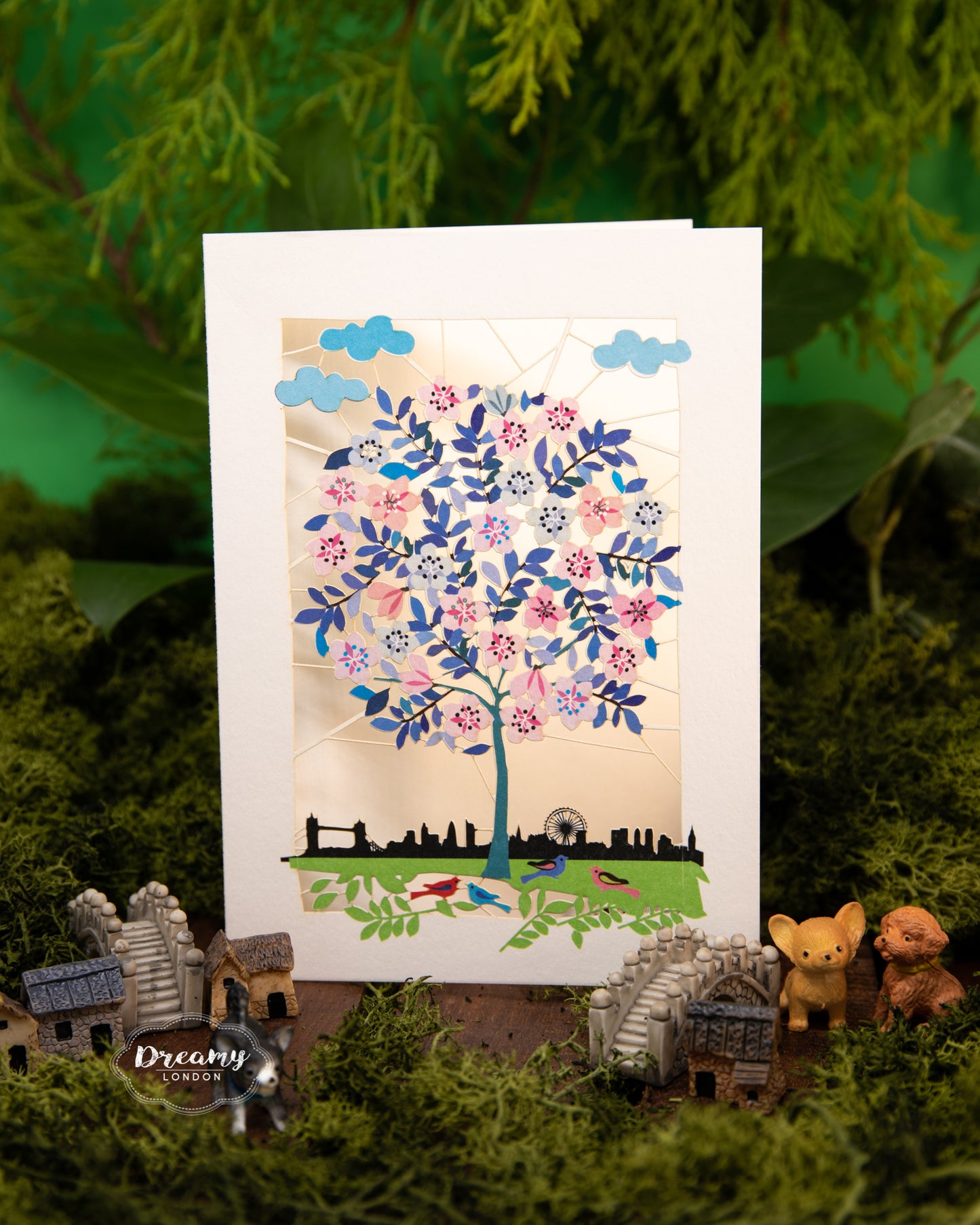 London Tree of Life Greeting Card, Greeting Card with floral tree of life and London Eye, tourist spot card, travel junkie greeting card - dreamylondon