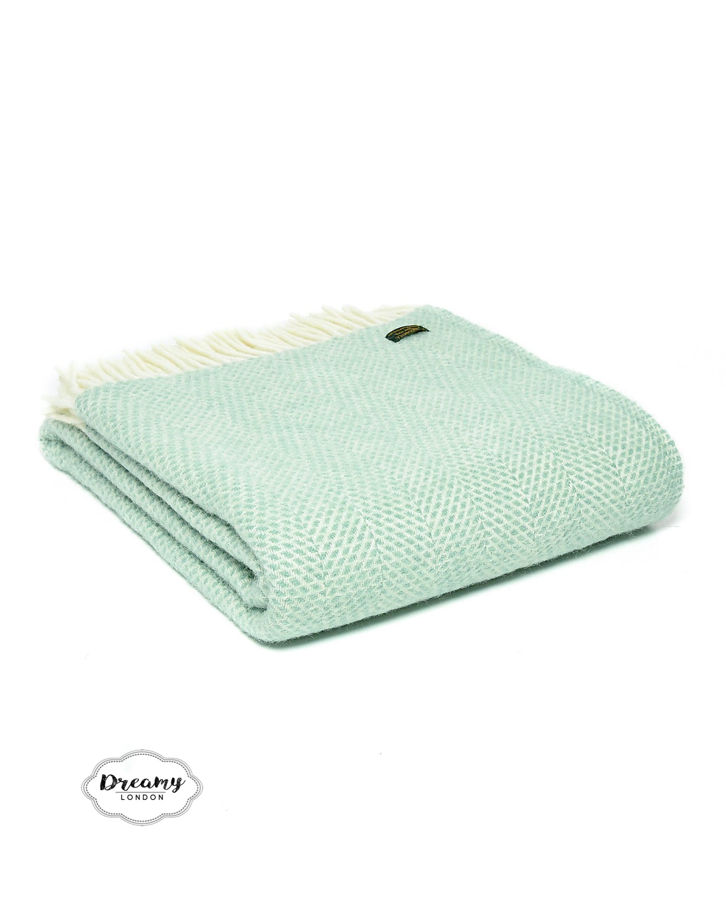 Soft Mint Green Thick Wool Blanket made in pure lambswool woven in England - Dreamy London