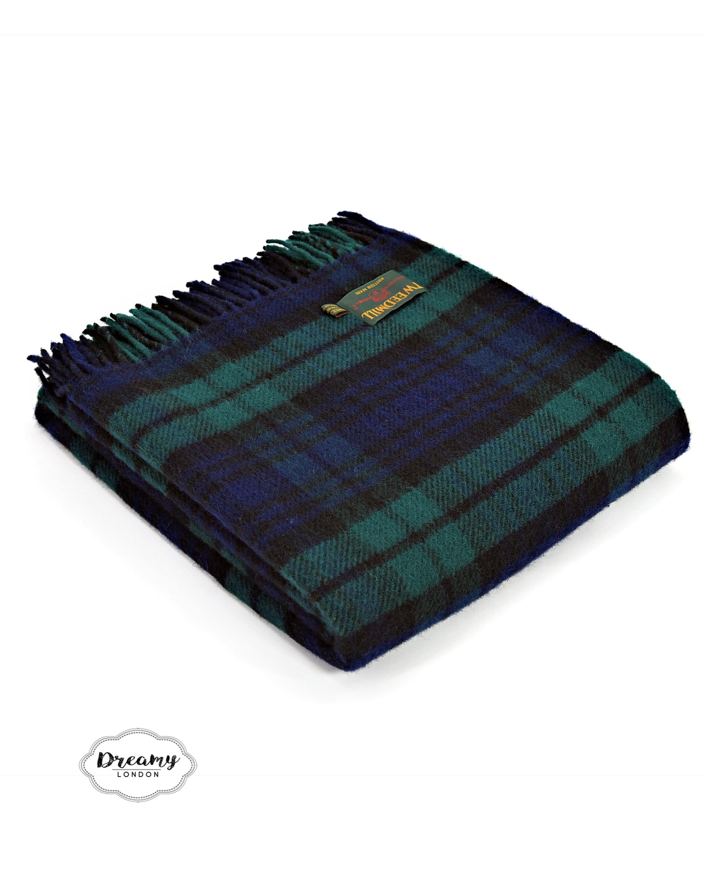 Folded Scottish Tartan Wool Blanket in Blackwatch Colour - Dreamy London
