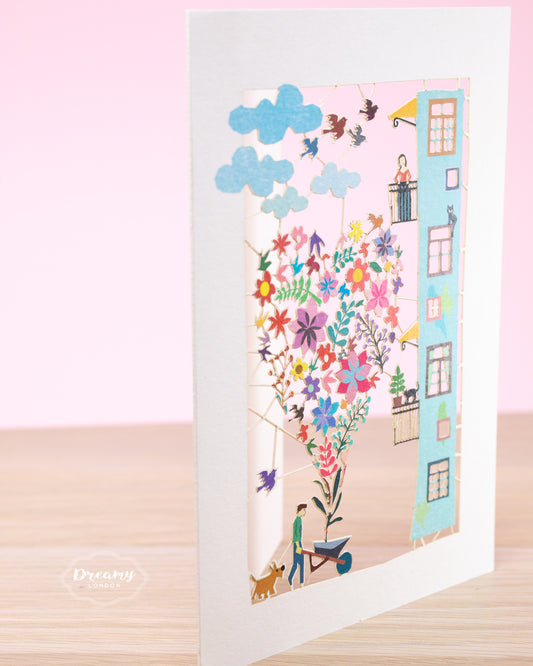 Greeting Card showing guy giving a heart-shaped bouquet of different flowers to wife, girlfriend, Bouquet Love Card for Her, Greeting Card for Wife, Girlfriend, Love Card for Her, Gift for Her - Made in England - Dreamy London