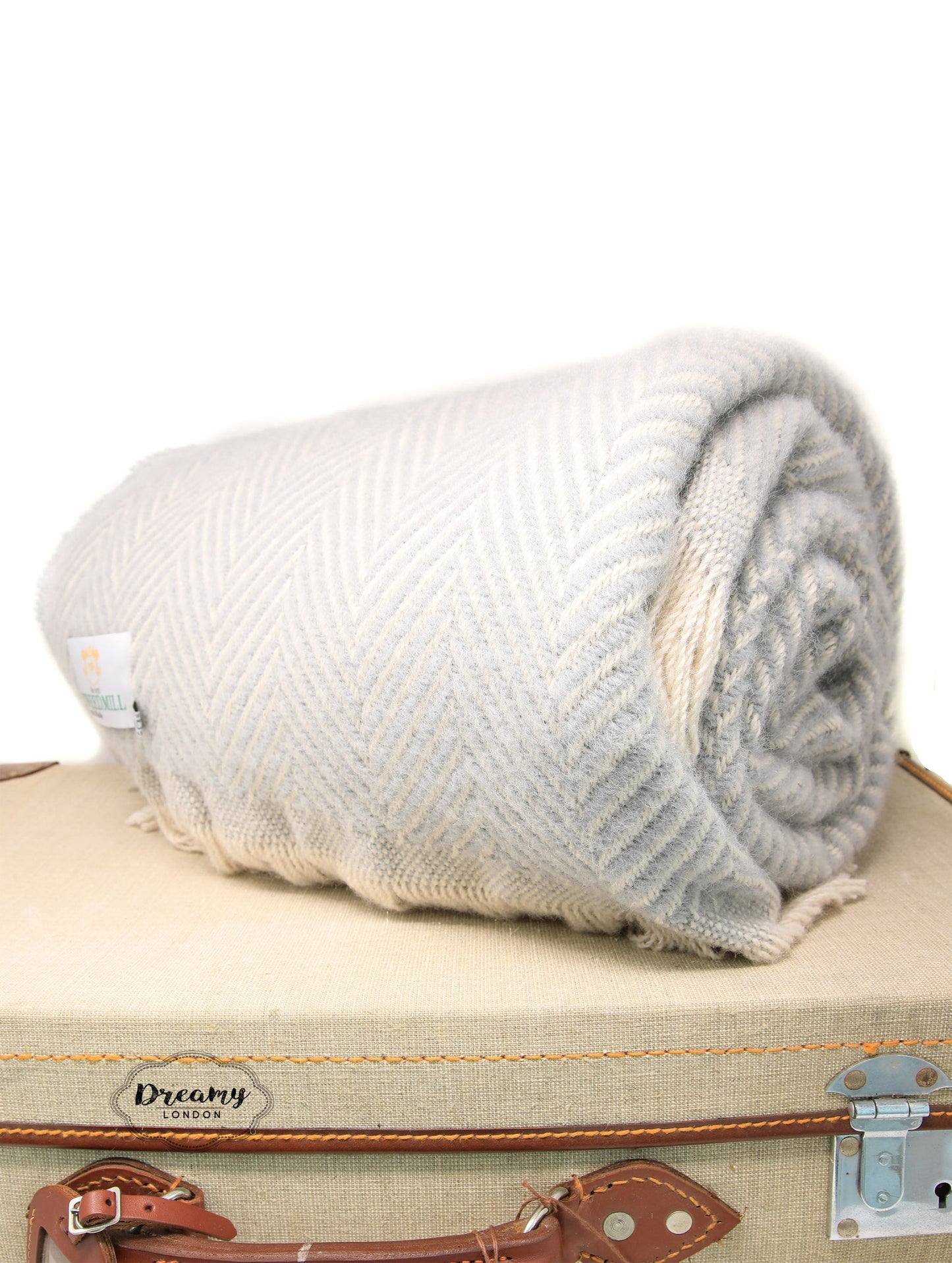 Baby Blue Herringbone Thick Wool Blanket