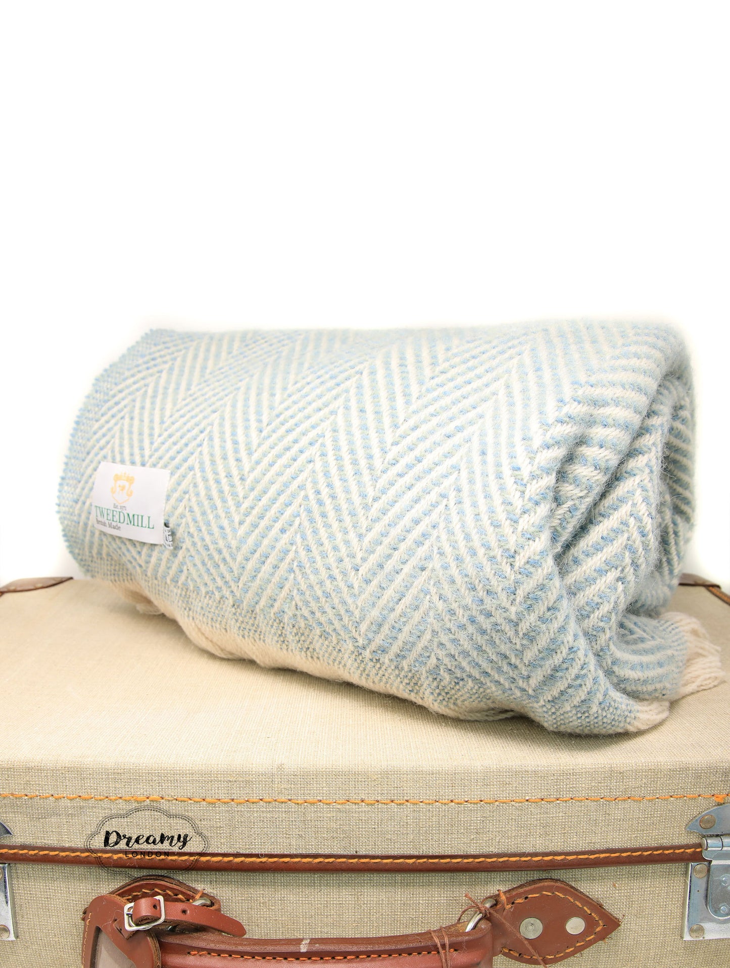 Powder Blue Herringbone Thick Wool Blanket