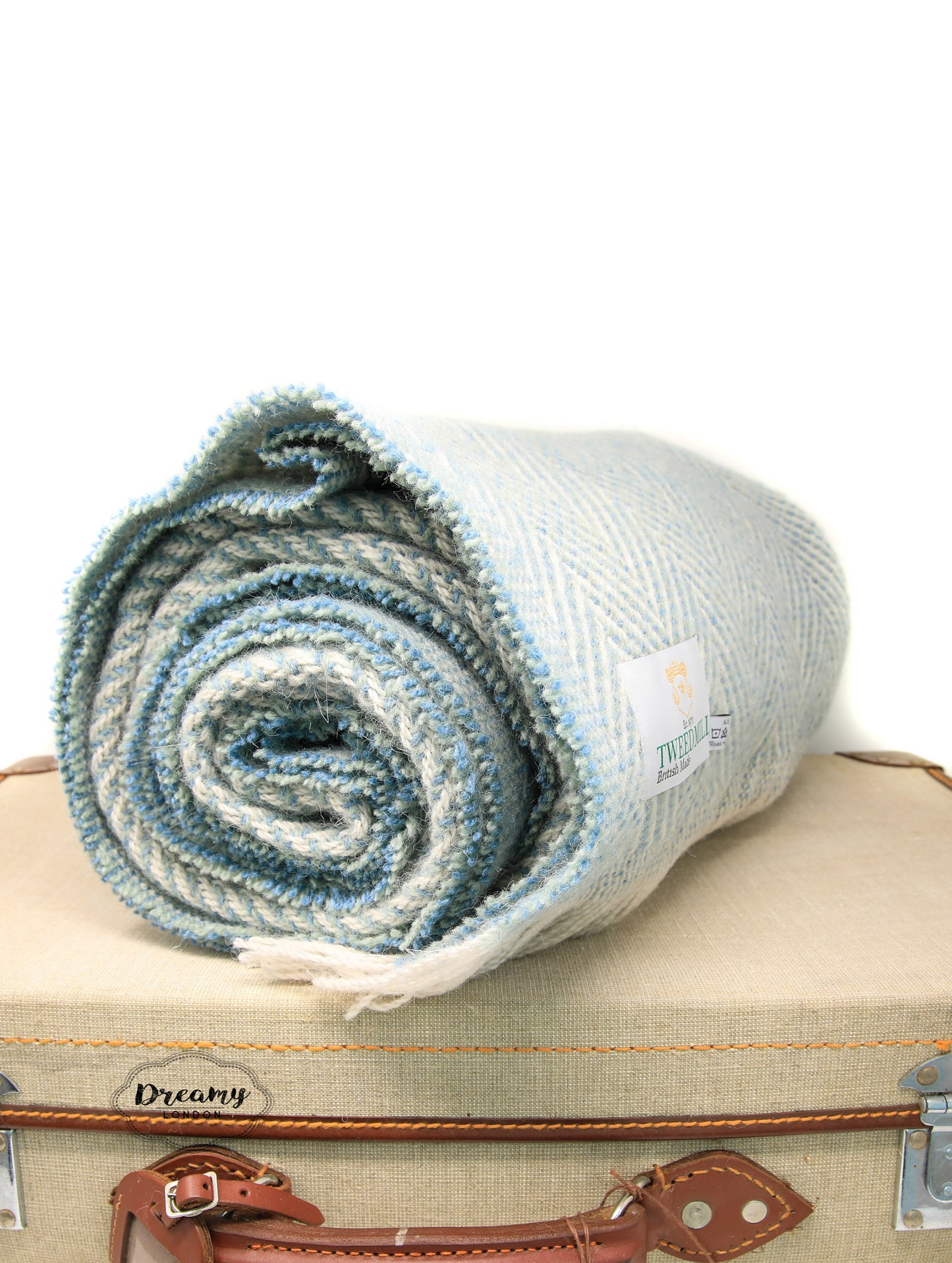 Powder Blue Herringbone Thick Wool Blanket