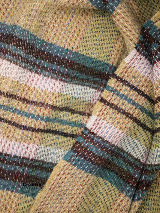 Beige Blue Recycled Wool Blanket