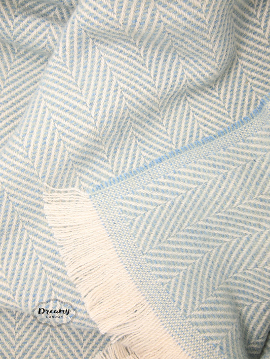 Powder Blue Herringbone Thick Wool Blanket