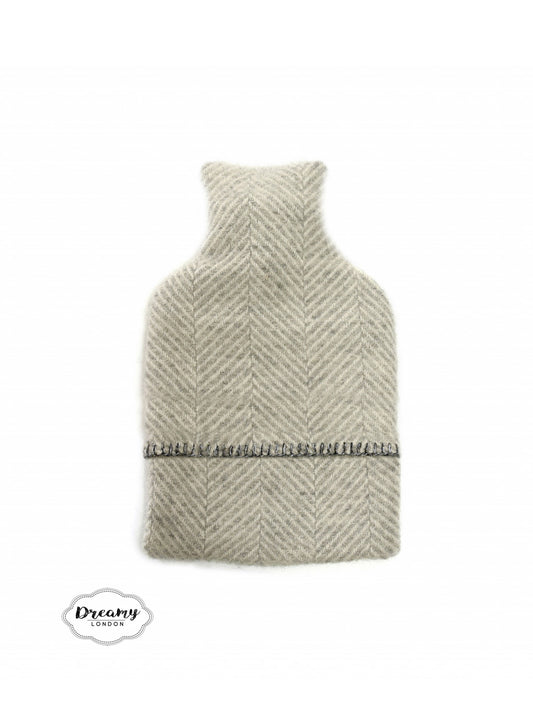 Addison Hot Water Bottle with Herringbone Grey Wool Cover