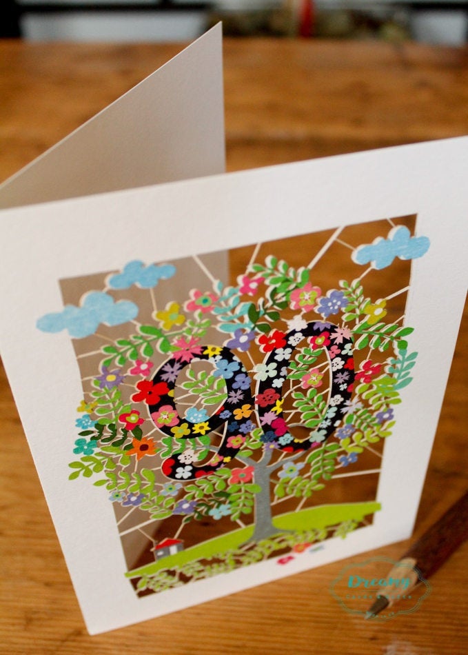 90th Tree of Life Birthday Card - dreamylondon