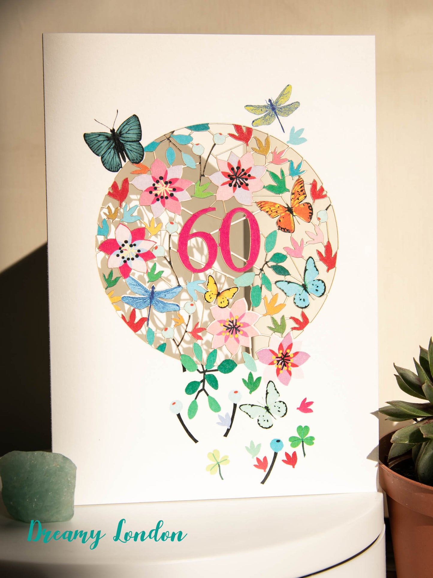 60th Butterflies Birthday Card - dreamylondon