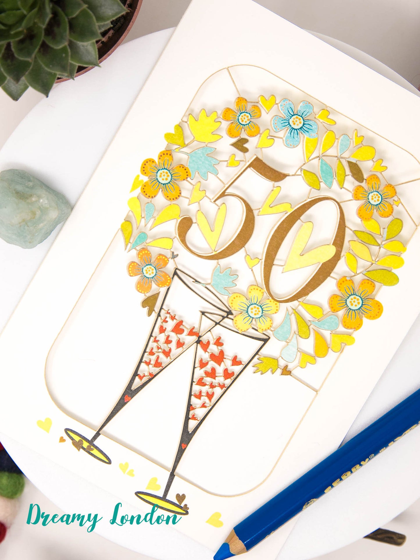 Happy 50th Laser Cut Greeting Card, Golden Wedding Anniversary Card - dreamylondon