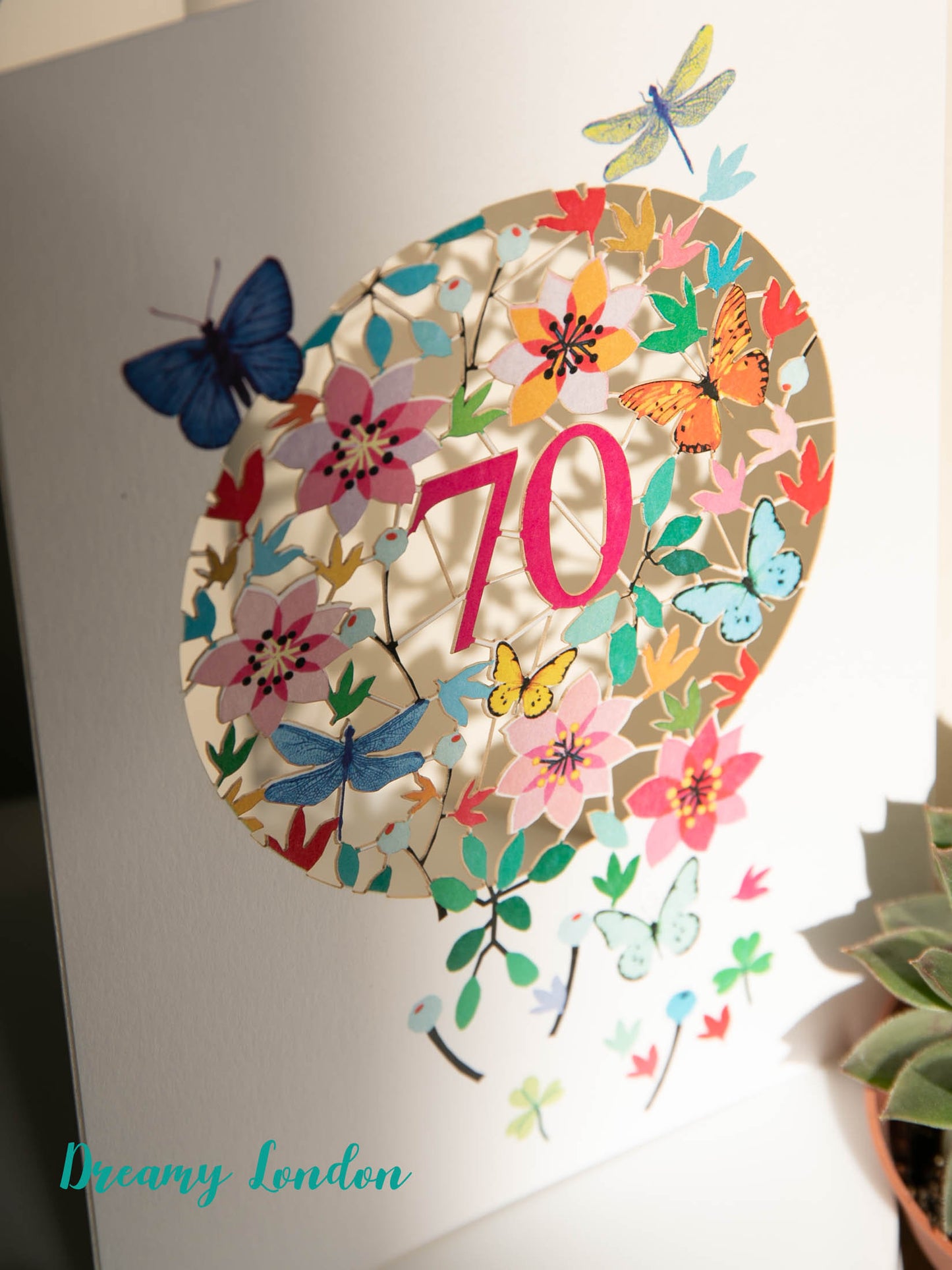70th Butterflies Birthday Card - dreamylondon