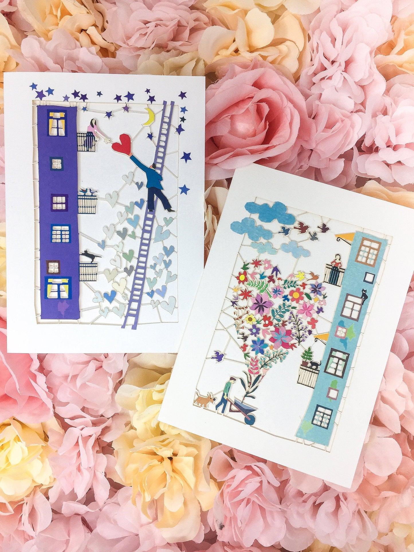Greeting Card showing guy giving a heart-shaped bouquet of different flowers to wife, girlfriend, Bouquet Love Card for Her, Greeting Card for Wife, Girlfriend, Love Card for Her, Gift for Her - Made in England - Dreamy London