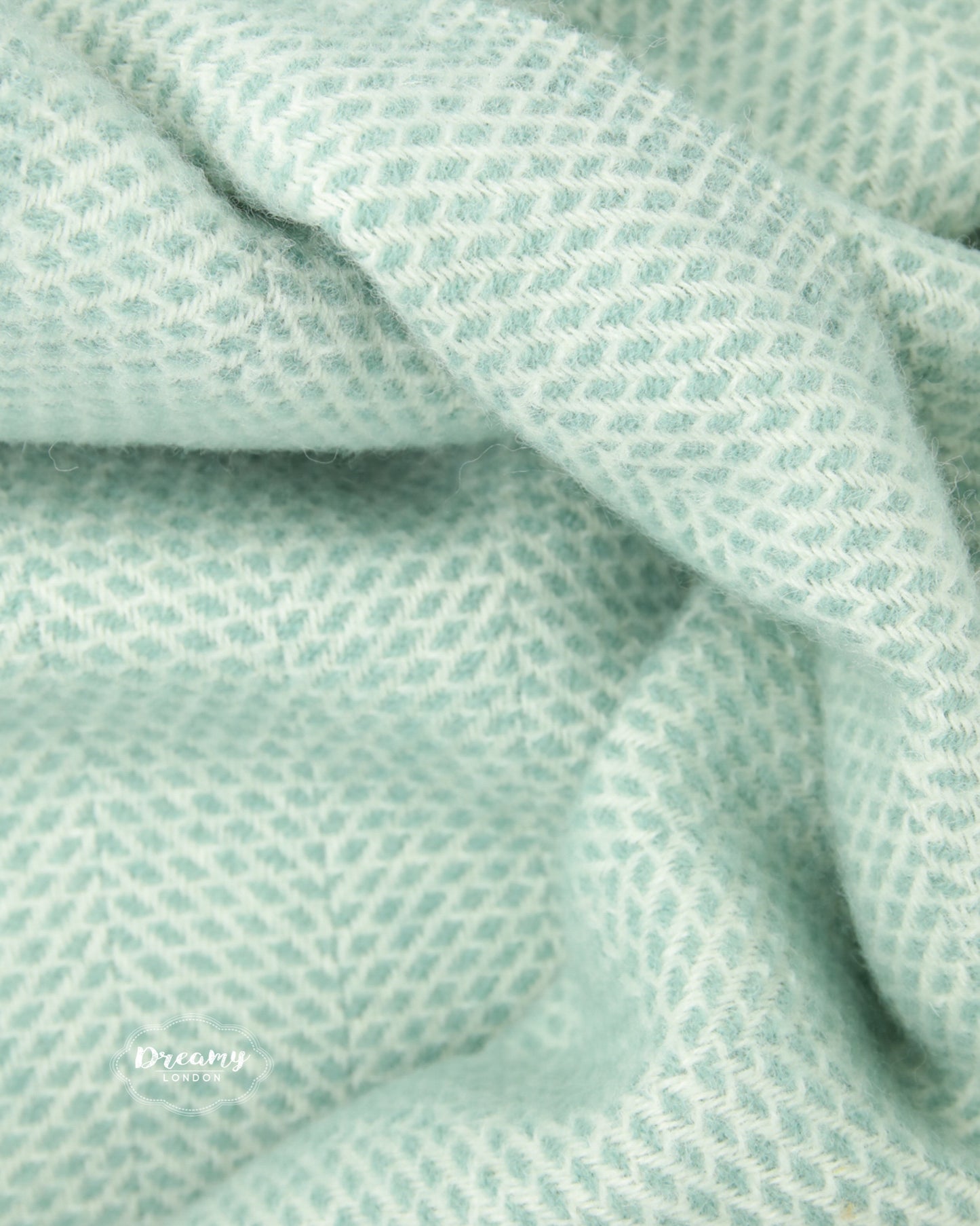 Soft Mint Green Thick Wool Blanket made in pure lambswool woven in England - Dreamy London