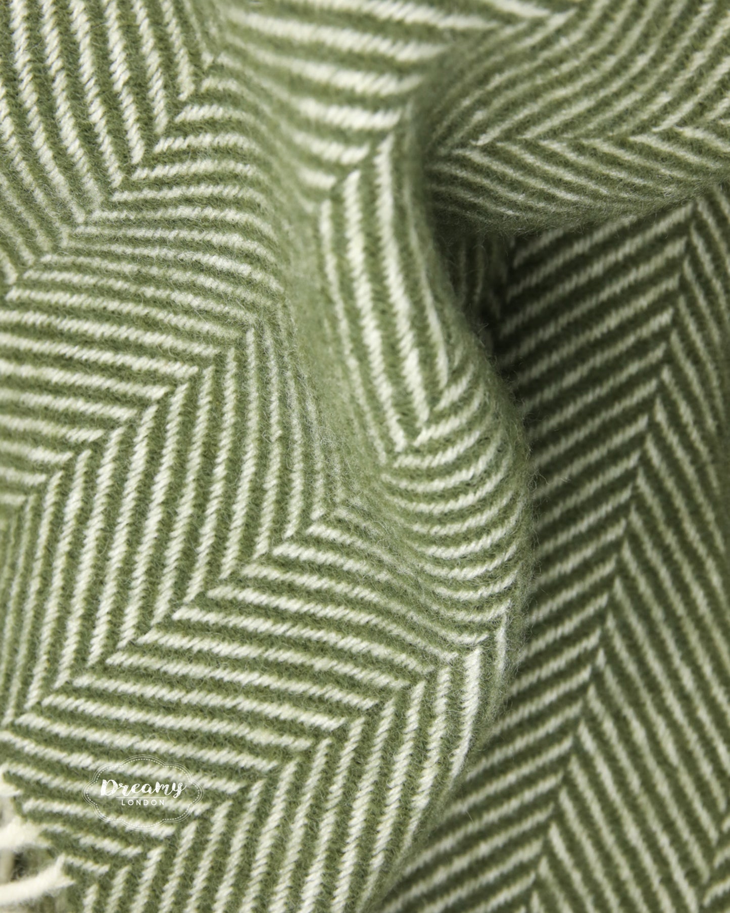 Olive Green English Thick Wool Blanket and Throw - Made in pure lambswool - Made in England - Dreamy London