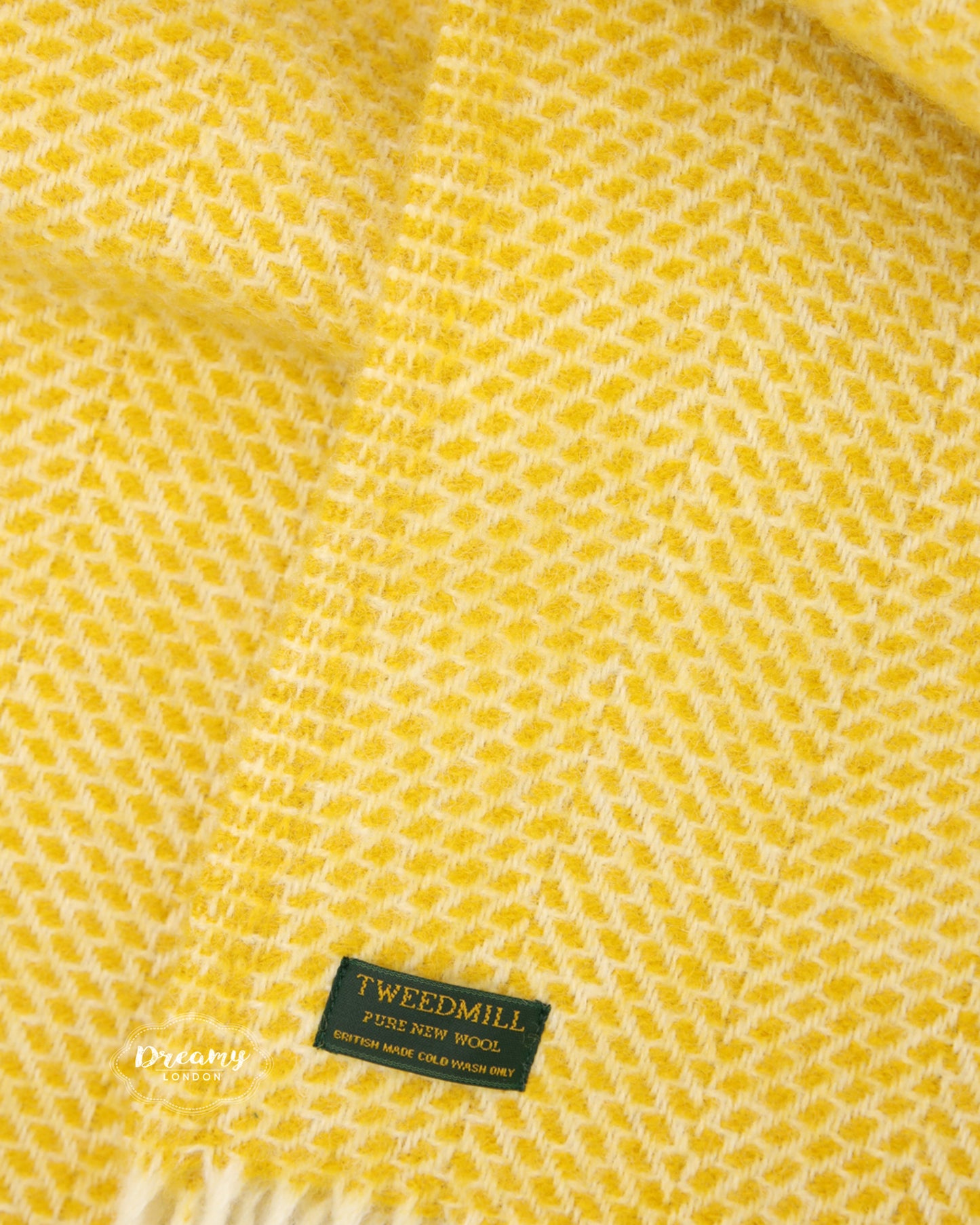 Mustard Yellow Wool Blanket made of pure lambswool in England - Dreamy London
