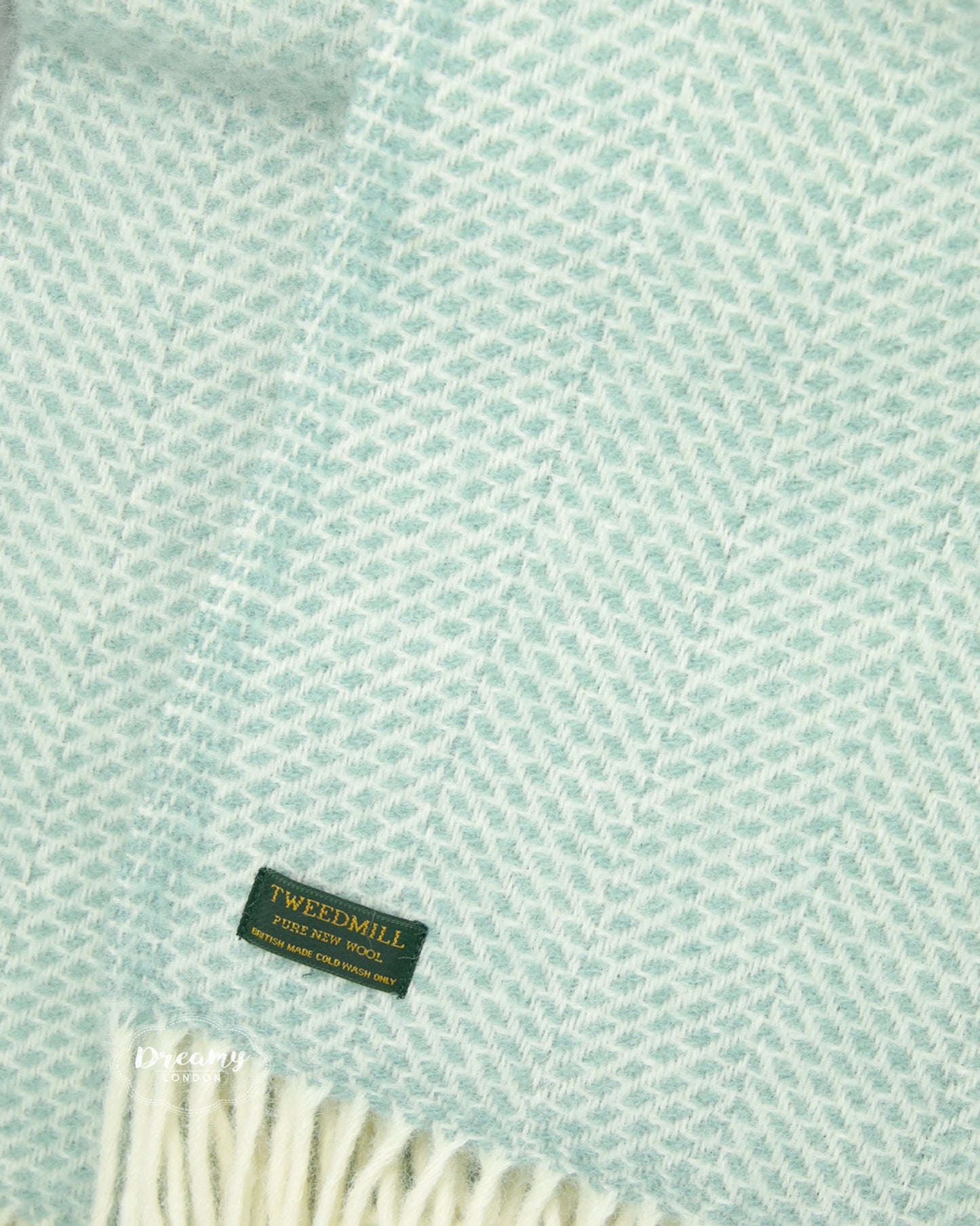 Soft Mint Green Thick Wool Blanket made in pure lambswool woven in England - Dreamy London