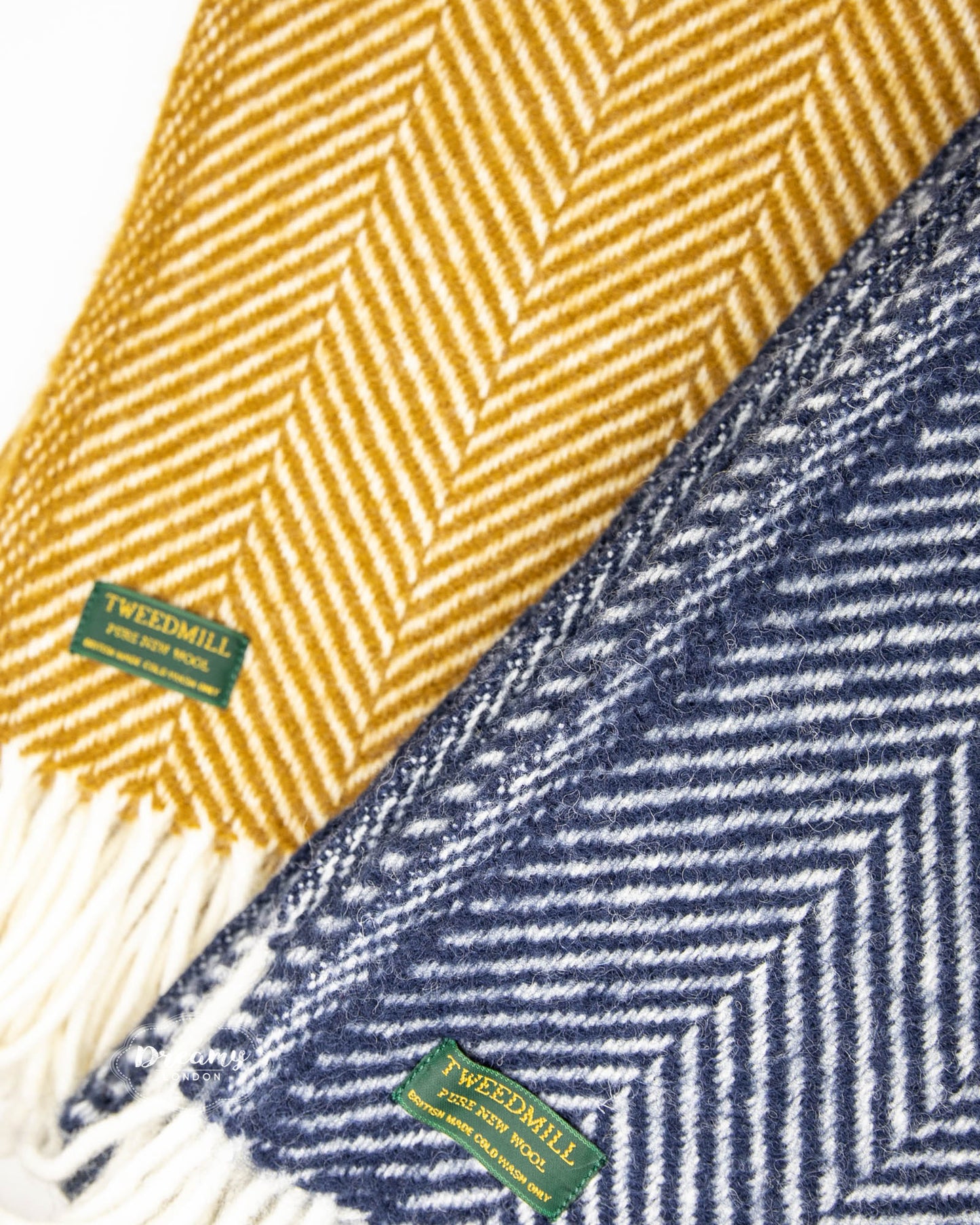 Navy Chevron Wool Blanket made of pure lambswool and woven in England - Dreamy London