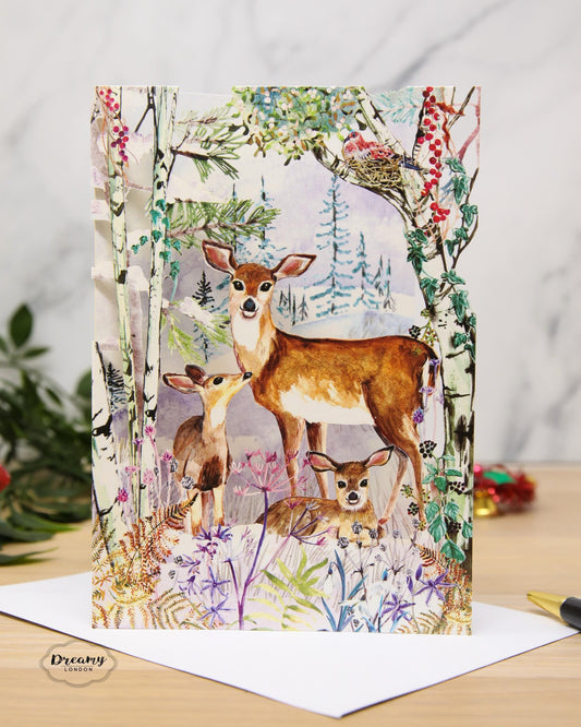 Laser Cut Mother Deer Christmas Card