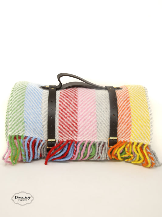 Stripe Herringbone Rainbow Waterproof Picnic Blanket
