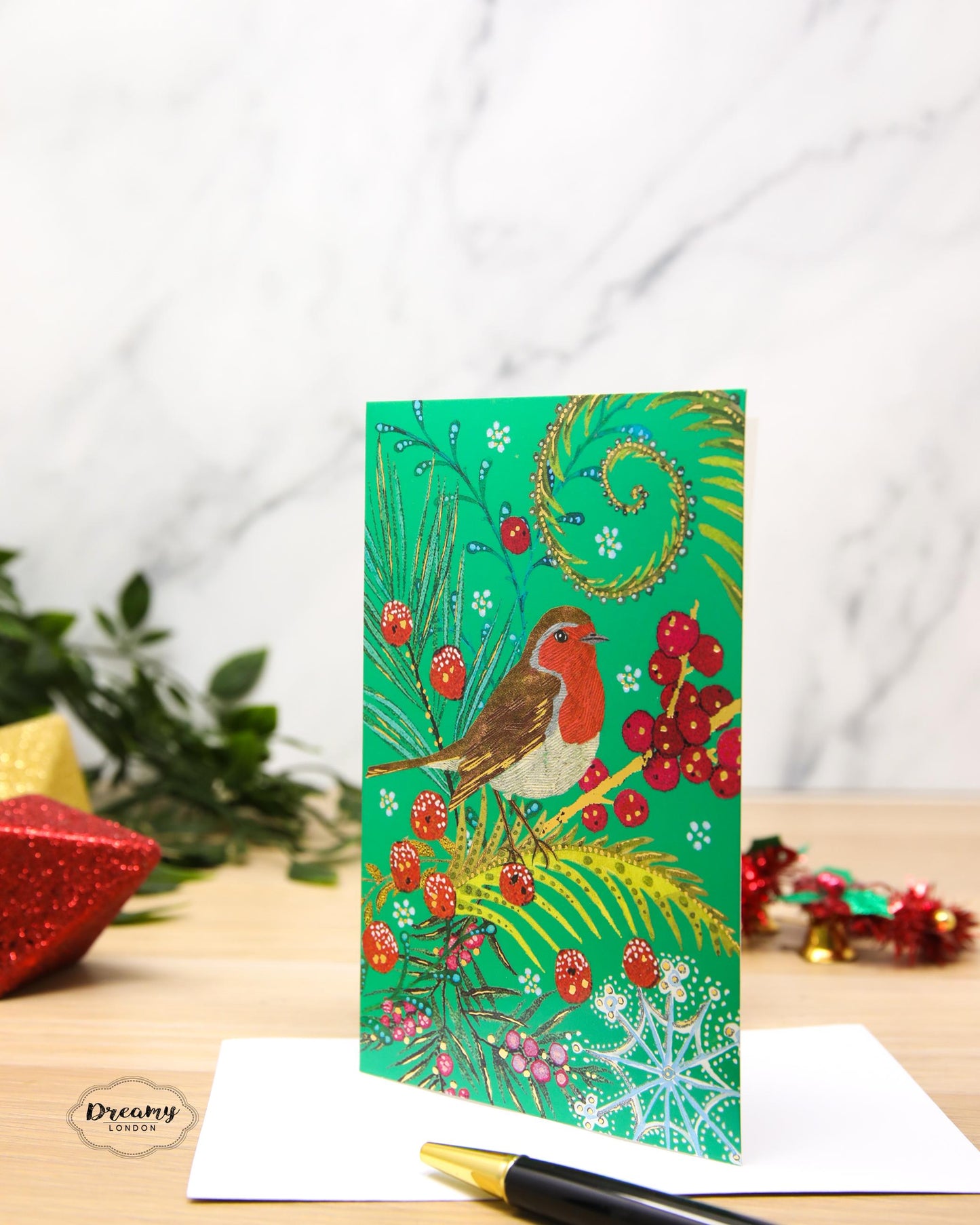 Christmas Robin & Festive Plants Classy Christmas Card Pack