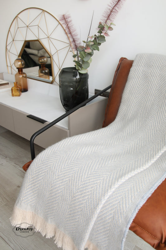 Baby Blue Herringbone Thick Wool Blanket