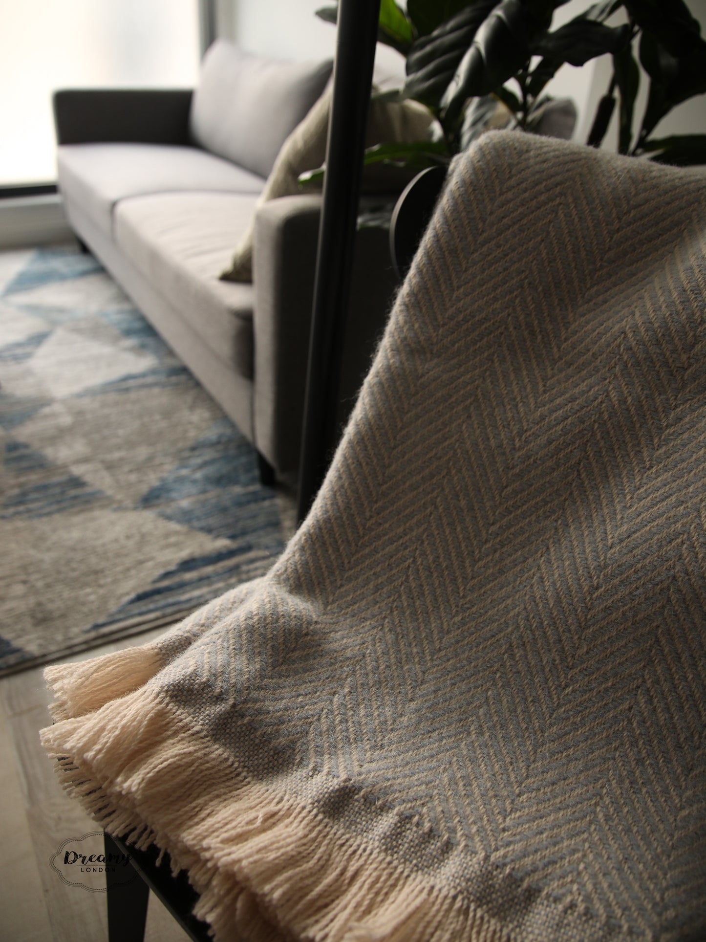 Powder Blue Herringbone Thick Wool Blanket