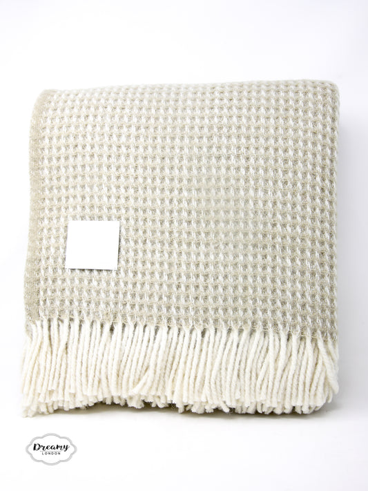 Silver Grey Waffle Wool Throw Blanket