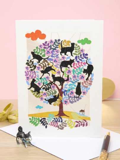 Black Cat Tree of Life Card