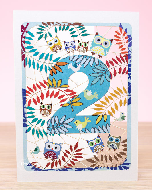 2nd Birthday Card Owls Laser Cut - dreamylondon