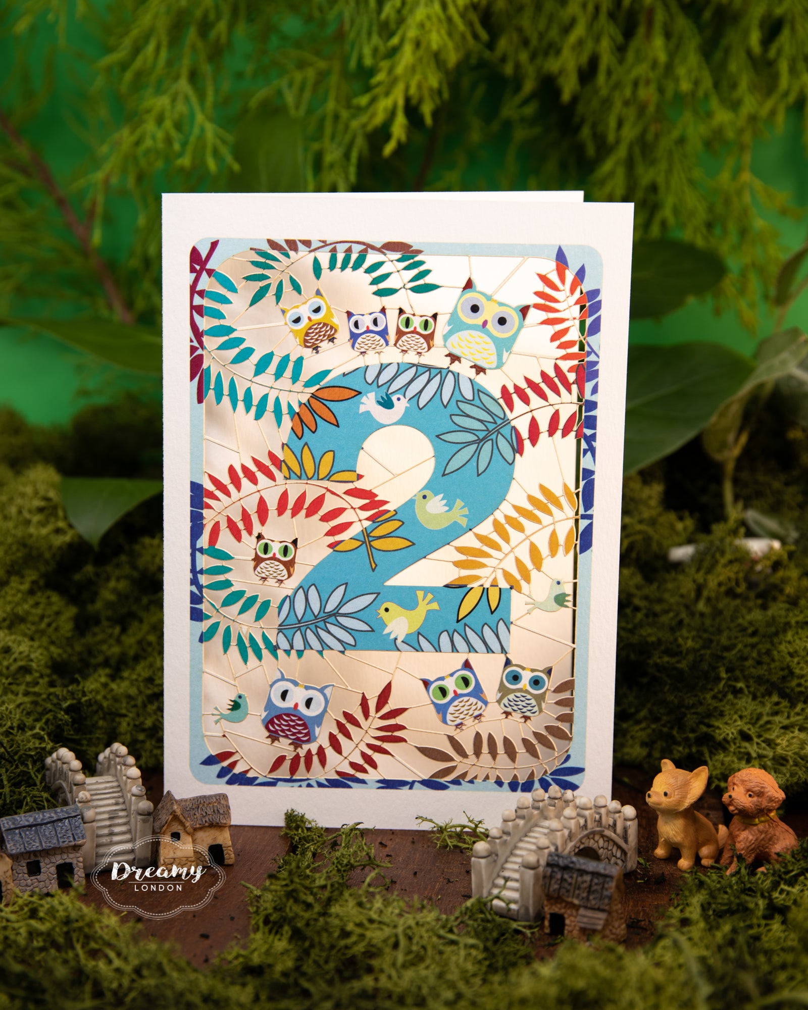 2nd Birthday Card Owls Laser Cut - dreamylondon