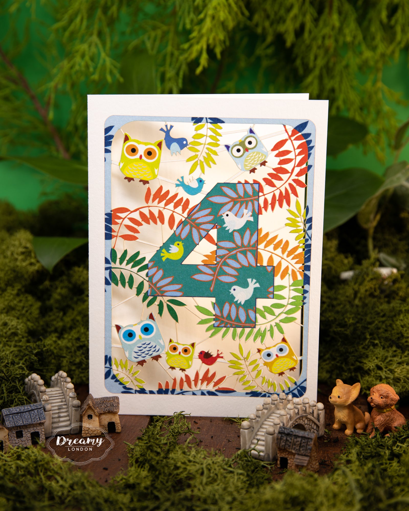 4th Birthday Card Owls Laser Cut - dreamylondon