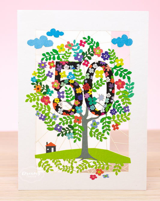50th Tree of Life Birthday Card - dreamylondon