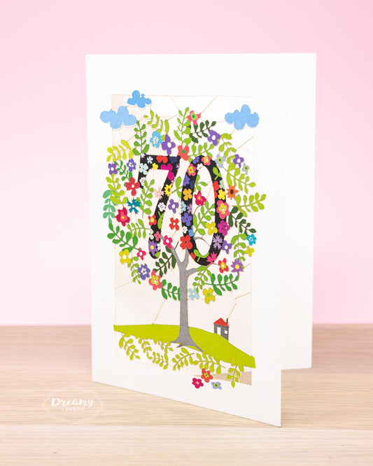 70th Tree of Life Birthday Card - dreamylondon