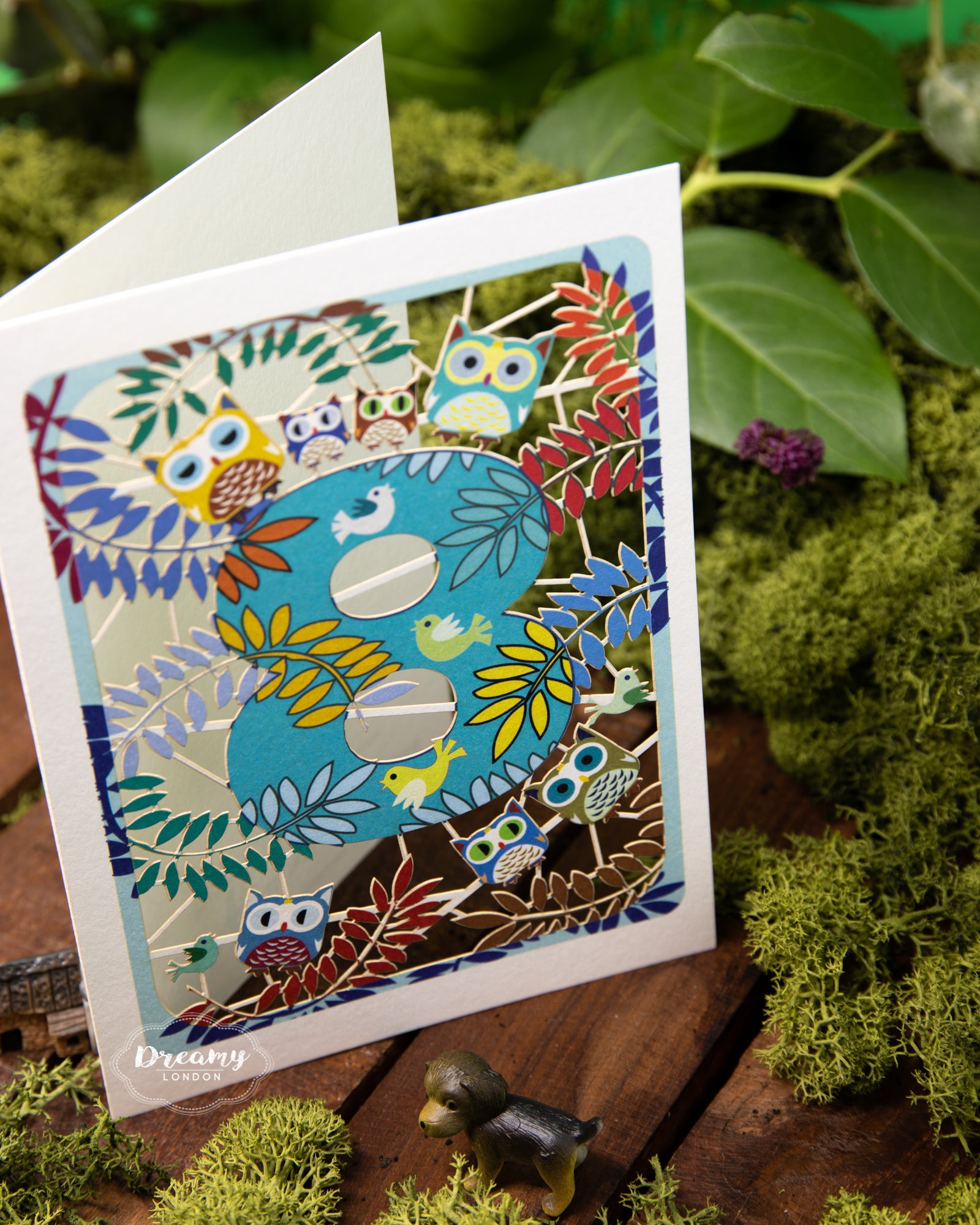 8th Birthday Card Owls Laser Cut - dreamylondon