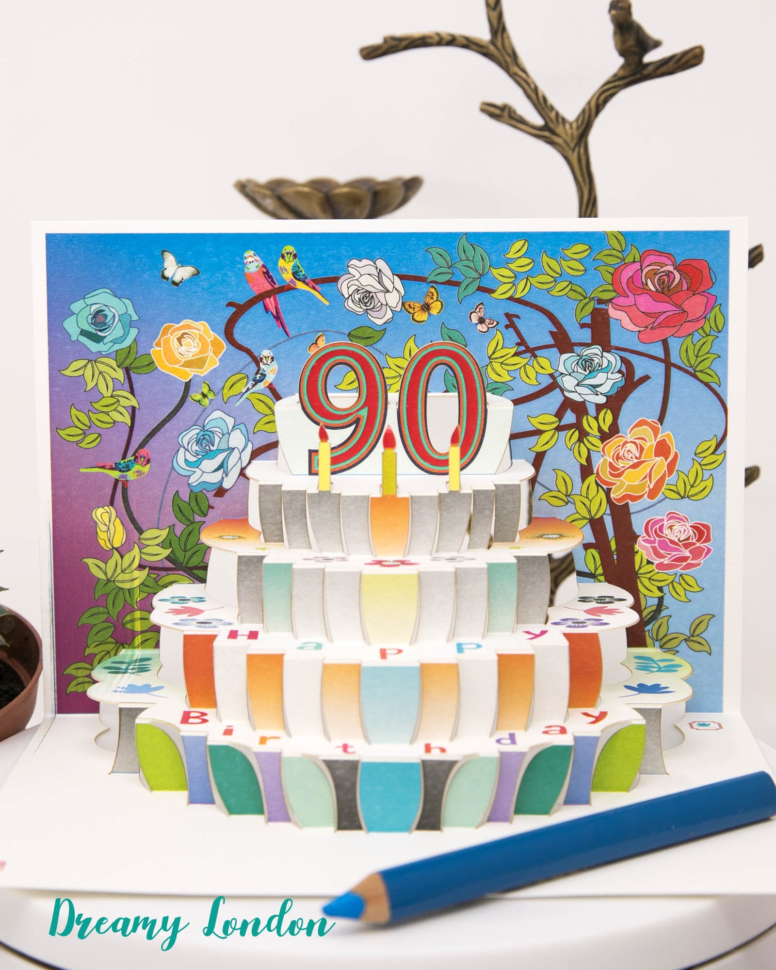90th Pop-up Birthday Card - Pop Up Card for 90th Birthday - dreamylondon